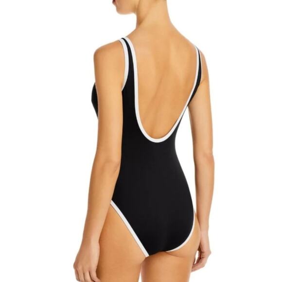 NWT Aqua 1/4 Placket Light Support Black White One-Piece Swimsuit - Picture 2 of 10